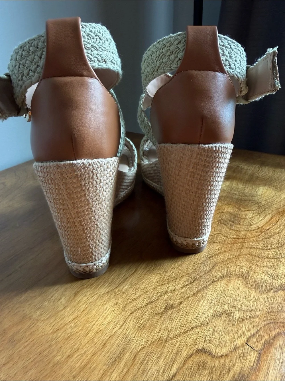 Steve Madden Cali Cream light Green Braided Crochet Espadrille Wedge Sandals
